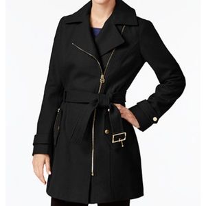 Michael Kors asymmetrical coat in black.